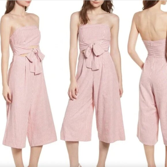 Everly Strapless Cutout red and white Jumpsuit size small - Picture 1 of 3